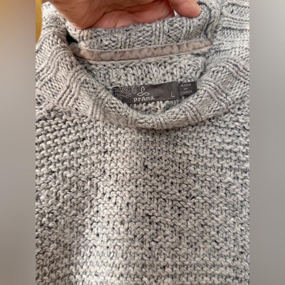 Prana Nemma Cotton Blend Mock Neck Sweater Heather Gray Chunky Knit Size Large - Picture 5 of 9